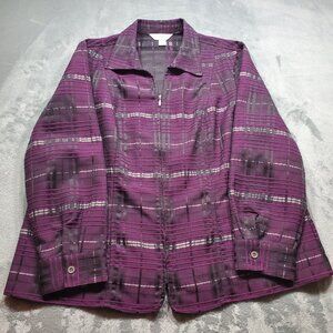 CJ Banks Casual Business Jacket Lightweight Plaid Purple Gray Black Wm Sz XL